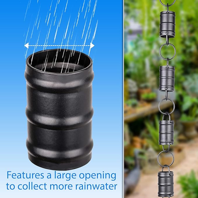 RainChains Pacific Tri-Stripe Rain Chain 8.5ft Black Aluminum Rain Chains for Gutters Decorative Gutter Chain Downspout.
