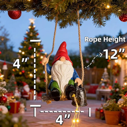 Watering Can Solar Lights Garden Gnomes Hanging Statues, Swing Gnome Cascading LED Decorations for Outside Backyard Yard Patio Tree Wall, Hoswarming Birthday Gifts for Woman Mom Grandma