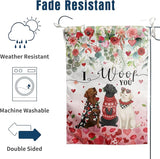 Dog Valentine Garden Flag Valentines Day Decor Black Lab Gifts for Women White Chocolate Labrador Yard Signs for Outside 12x18 Double Sided I Woof You Love Heart Banner