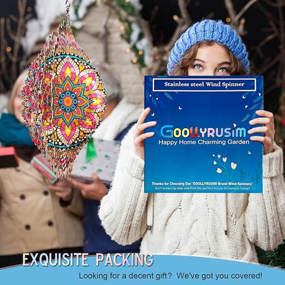 Goolyrusim Wind Spinner Mandala Blossom 3D Kinetic Wind Spinners Outdoor Laser Cut Stainless Steel Metal Art Hanging Wind Sculpture Mandala Garden Decoration Yard Art Decor Ornament Housewarming GIF