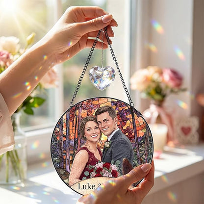 Personalized Stained Glass Windows Hanging, Her Him Picture Suncatcher Ornament, Custom Photo Gift, Birthday Wedding Boyfriend Girlfriend Couples Gifts