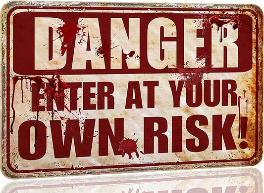 Halloween Decorations Outdoor Scary Metal Sign Halloween Bloody Horror Signs For Party Enter At Your Own Risk 12"x8"