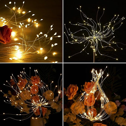 Solar Lights Outdoor, 2 Pack Solar Firework Lights Outdoor – 150 LED, 8 Modes, IP65 Waterproof Garden Pathway Decor | Warm White Solar Powered Stake for Yard, Patio, Easter & Holiday Decoration