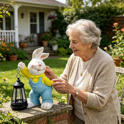 Outdoor Bunny Statue Solar Lantern for Garden Yard Lawn Patio White Rabbit Figurine Decorations Housewarming for Mom Grandma Women