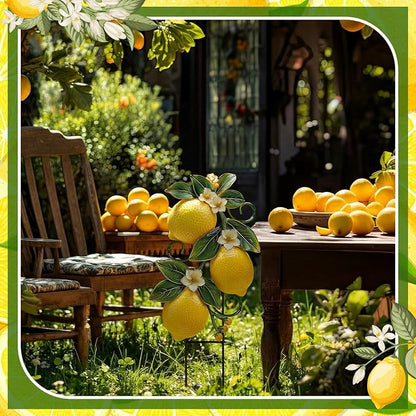 Amyhill Lemon Outdoor Decor Summer Metal Garden Stakes Yellow Lemon Yard Signs Rustic Farmhouse Floral Waterproof Lawn Sign Outdoor Decorations for Summer Holiday Garden Lawn Decor