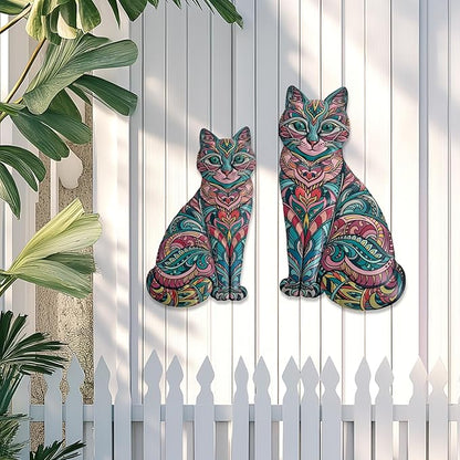LIFFY Boho Cat Metal Wall Decor - Cute Hanging Meal Wall Art, Farmhouse Decor Meets Mid-Century Bohemian, Modern Decoration, Lovely Cat Gifts, for Women