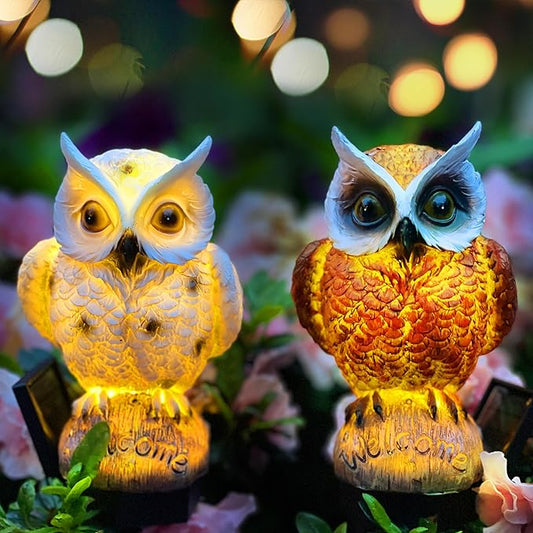 SmilingTown Solar Owl Garden Lights - Outdoor Owl Decorative Stake Light Waterproof for Yard Patio Pathway Lawn Ornaments Garden Decorations Gifts (2 Packs)