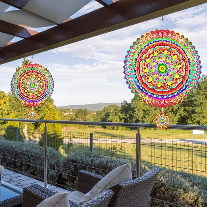 Mandala Wind Spinner for Yard and Garden, 12 Inch Wind Spinner, Outdoor Mandala Gifts, Gifts for Ladies, Mothers, Wives, Men, Fathers, Garden, Decorations Metal Hanging Patio Art Wind Sculpture
