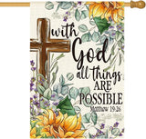 AVOIN colorlife Sunflower Spring Summer House Flag 28x40 Inch Double Sided Outside, With God All Things Are Possible Floral Yard Outdoor Decoration