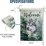 Welcome Winter Garden Flags Husky Garden Flag Cardinal Birds on Snowy Pine Tree Flag Dog Yard Flags for Outside 12x18 Double Sided Christmas Decorative
