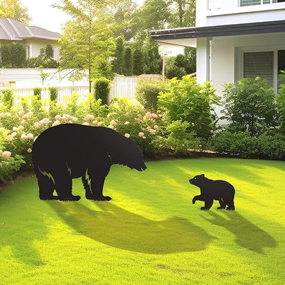 2PCS Black Animal Metal Garden Stakes, Decorative Gifts for Animal Lovers, Women & Men, Black Bear Silhouette Statues for Yard Art, Patio, Lawn, Garden Decorations (Bear)