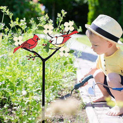 Cardinal Decor Red Bird Figurine Metal Garden Stake Cardinal Bird Decorative Red Cardinal on Branch Outdoor Decor for Balcony, Yard, Lawn Gift for Mom, Bird Lover