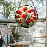 Stained Glass Window Hanging - Poppy Birth Flowers Suncatcher for Door Garden Yard Wildflowers Sun Catchers Decor Christmas Mother's Day Birthday Gifts for Women Mom Nana Friend 7.8 in