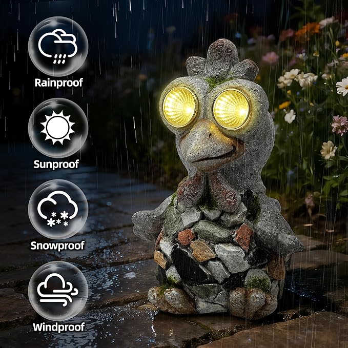 Outdoor Decor Chicken Statue, Garden Statue Solar Chicken Figurine for Lawn Porch Garden Yard Patio and Birthday Gift for Women