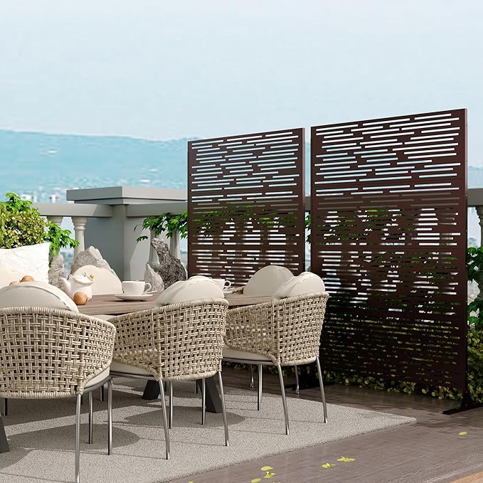 GarveeLife Metal Privacy Screen 72" H×47" W for Outdoor Freestanding Decorative Privacy Wall Panels with Stand, Patio Balcony Screens for Outside Divider Deck Porch Garden, 1PC