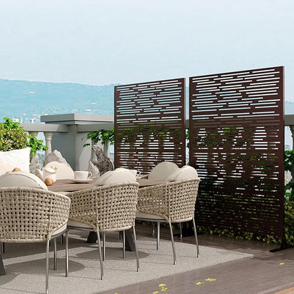 GarveeLife Metal Privacy Screen 72" H×47" W for Outdoor Freestanding Decorative Privacy Wall Panels with Stand, Patio Balcony Screens for Outside Divider Deck Porch Garden, 1PC