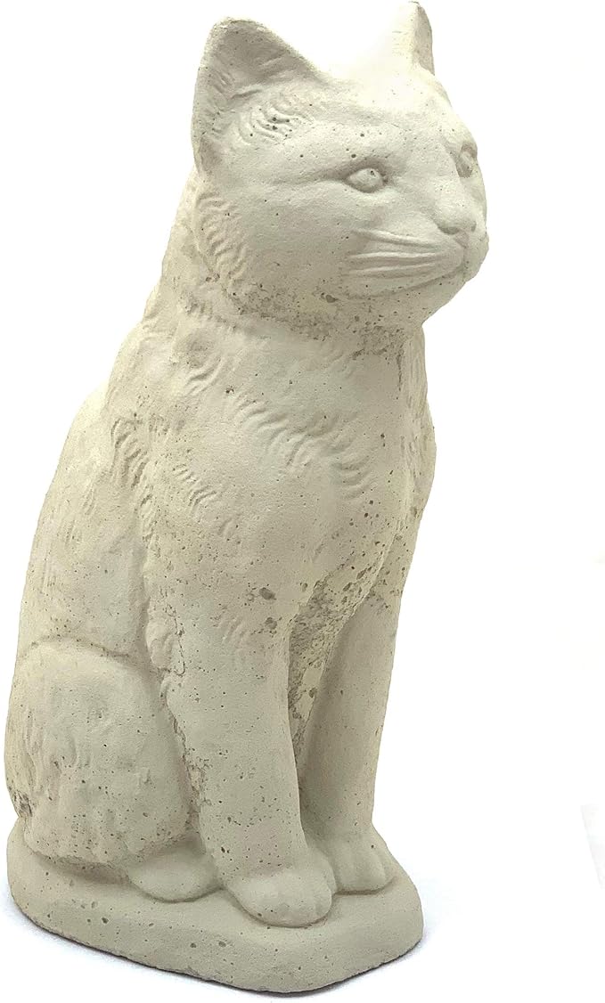 Vintage Sitting Cat: Solid Durable Stone with Distressed Texture. Perfect for Home Decor & Sealed for Outdoor Use. Handcrafted USA. (Classic/White)