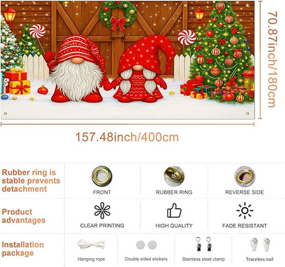 IVN Christmas Garage Door Cover Decoration 13x6ft Gnomes by Barn Doors with Tree Merry Christmas Garage Door Banner Home Door Front Yard Decor for Xmas Eve Holiday Outdoor