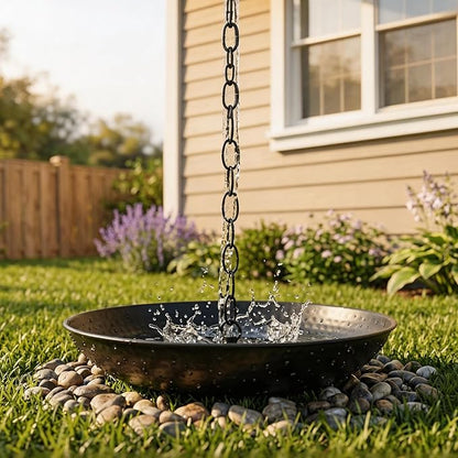 TZSSP Rain Chain Basin, Anchoring Basin for Downspout, Metal Bowl for Rain Chain Downspout Gutters, Rain Basin for Outdoor Garden, Lawn & Patio Water Feature, 11 Inches Diameter, Black