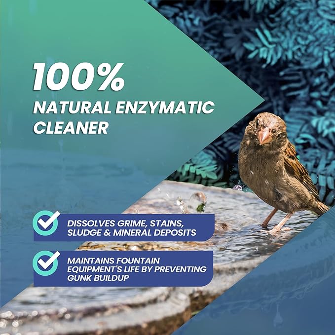 32oz Water Fountain Cleaner - Cleans 80 Gallons of Water, Bird Bath Cleaner Safe for Birds and Wildlife, Ideal for Indoor & Outdoor Use - Prevents Dirt Build-Up and Clog, Safe for Stone, Metal & More