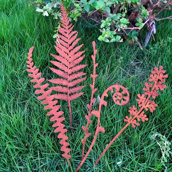 5Pcs Garden Decor Metal Flowers for Outside,Garden Stakes Decorative,Flower Bed Decor Plant Stakes,Garden Statues Outdoor Clearance,Metal Yard Art Outdoor,Plant Decorations for Pots
