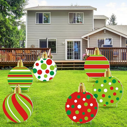 Vercraft 6 Pieces Large Christmas Balls Yard Signs with Stakes 15 Inch Outdoor Lawn Decorations Double Sided Xmas Balls Hanging Ornaments for Christmas Tree Garden Home Yard Decor