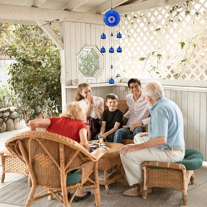 BWINKA Blue Evil Eye Wind Chime for Outdoor & Indoor - Shatter-Resistant Transparent Acrylic Suncatcher & Blue Metal Bells Wall Hanging Decor for Protection, Good Luck Gift
