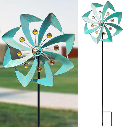 360° Outdoor Wind Spinner, Wind Sculpture Spinner with Metal Stake, Yard Art Decor for Patio, Lawn & Garden (Green Copper)