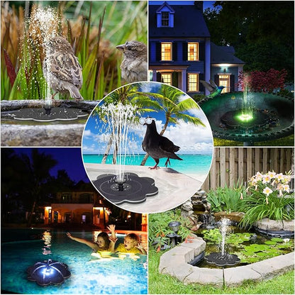 Solar Fountain, Upgrade Lucky Flower 3.5W Solar Bird Bath Water Fountain with Lights, and 2000mAh Battery, Solar Powered Hummingbird Fountain Pump with 7 Nozzles, 4 Fixed Pipes for Garden