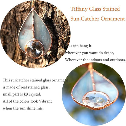 H&D HYALINE & DORA Art Stained Glass Suncatcher Teardrop Ornament, Suncatchers Hang for Window Wedding Party