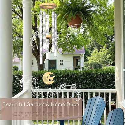 Modern Wind Chimes for Outside, 32" Daisy Print Wind Chime with Butterfly Pendant for Birthday, Mother's Day, Unique Gifts for Women, Garden Yard Patio Porch Home Hanging Decor(Whitestone)