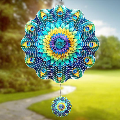 MXJSUA Mandala Wind Spinners for Indoor Outdoor Garden Decoration, 12 Inch Mandala Flowers Stainless Steel Hanging Wind Spinners Ornaments Crafts for Gifts