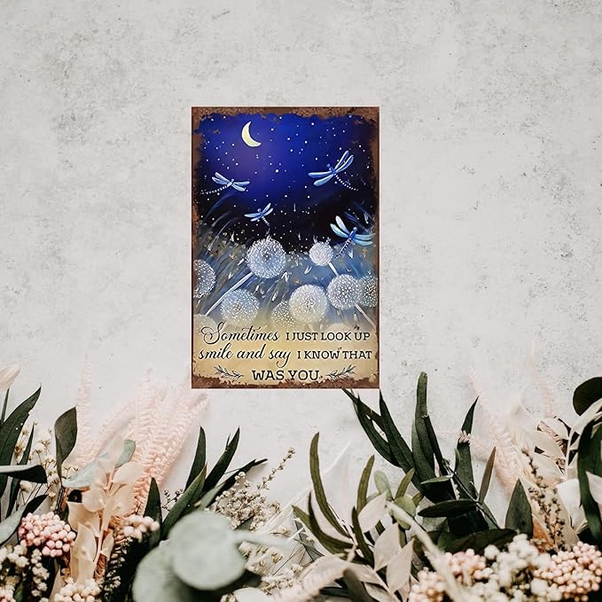 Dragonfly Tin Sign Night Sky Metal Poster Vintage, I Know That was You, Wall Art Decor Gifts for Home Bar Kitchen Restaurant Bedroom Garden Plaque 8x12 Inch