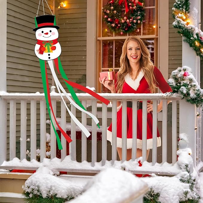 40 Inches Christmas Snowman Windsock Decoration, Hanging Outdoor Winter Decor, Festive Xmas Holiday-Themed Wind Sock Ornament for Garden, Patio, and Yard