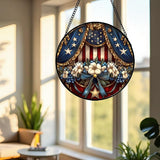 Stained Glass Window Hanging White Flower American Flag Element Large 15" - Suncatcher Door Garden Sun Catcher Home Decor Birthday Christmas for Mom Woman Friend Nana