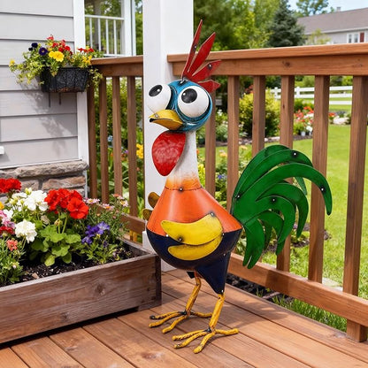 Ratuor Large Metal Rooster Decor Garden Statue Chicken Yard Art Kitchen Outdoor Decoration Gifts for Women Mom