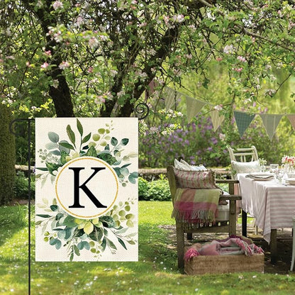 AVOIN colorlife Monogram Letter K Floral Garden Flag 12x18 Inch Double Sided Outside, Family Last Name Initial Yard Outdoor Decoration
