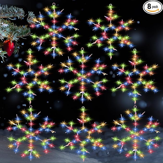 Tuanse 8 Pcs Christmas Silhouette Window Lights Christmas Snowflake Lights with Remote Control LED Lighted Snowflake Decorations Xmas for Window Wall (Colorful)