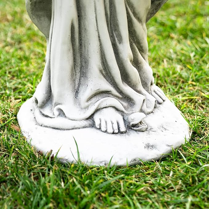 glitzhome GH50521 Blessed Mother Virgin Mary Religious Garden Decor Statue, 31 Inch, Antique Beige