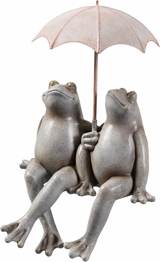 Hi-Line Gift Ltd. Sitting Couple Frogs W/Umbrella Garden Statue Yard Decor