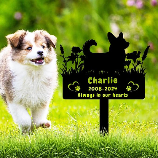 Personalized Corgi Dog Memorial Grave Marker,Custom Flora Dog Memorial Garden Stake,Dog Memorial Plaque Burial Stake Engraved Sign,Dog Sympathy Grave Stake,Dog Memorial Statue Headstone