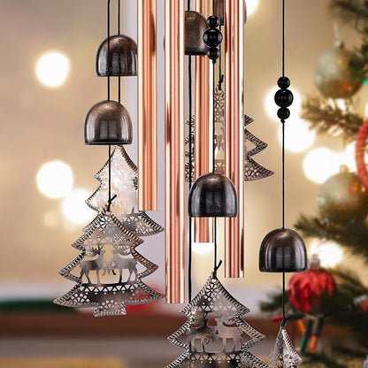 Yoption Christmas Wind Chime for Outside with Christmas Tree, Handmade Metal Memorial Windchimes with S Hook for Garden Decor