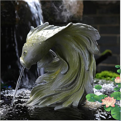 Goldfish Shape Pond spitters for Small Ponds, Fish Tank Automatic Circulation Water Landscaping Ornaments, Pool Fountains for Above Ground Pools, Garden Decor for Koi Pond(Green,24 * 17 * 27cm)