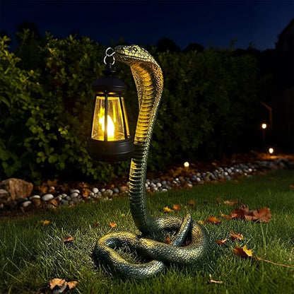Solar Garden Outdoor Statues Snake with Solar Lights Outdoor Chrismtas Decorations - Lawn Decor Snake Statue for Patio, Balcony, Yard Ornament - Unique Housewarming Gifts (Bronze Colored)