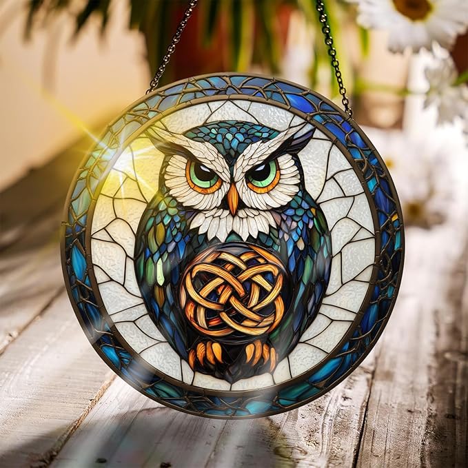 Bimkole Animal Stained Glass Suncatcher Window Hanging - Eagle Indoor Window or Doorway Decoration - Handmade Sun Catcher Decor for Garden Home Christmas & Birthday Gifts 7.87x7.87 inch