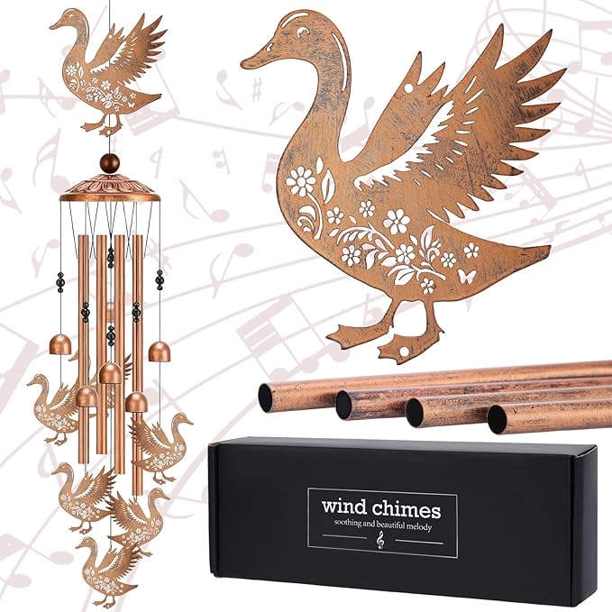 Duck Decor Wind Chimes - Ducks Gifts for Men Women Mom Wife Grandma Metal Animal Windchimes Indoor Outside Balcony Garden Lawn Patio Yard Decorations Birthday Christmas Sympathy Memorial Gift