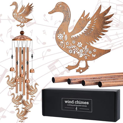 Duck Decor Wind Chimes - Ducks Gifts for Men Women Mom Wife Grandma Metal Animal Windchimes Indoor Outside Balcony Garden Lawn Patio Yard Decorations Birthday Christmas Sympathy Memorial Gift