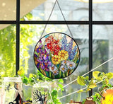 Stained Glass Window Hanging Sun Catcher 7.8 in, Colorful Wildflowers Glass Panel Suncatcher Indoor Window Decor Gift for Women, Men, Wife, and Mom