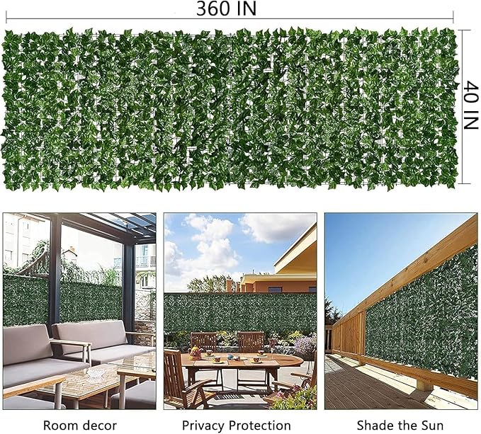 Privacy Fence Screen Artificial Ivy Grass Wall Screen 360x40 in Balcony Fence Privacy Screen Faux Vines Green Backdrop Fake Ivy Wall Panels Hedge Fence for Patio,Garden, Backyard Indoor Outdoor deocr