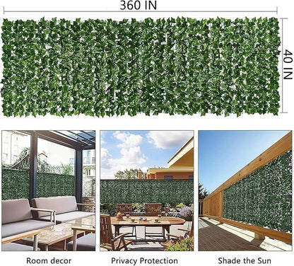 Privacy Fence Screen Artificial Ivy Grass Wall Screen 360x40 in Balcony Fence Privacy Screen Faux Vines Green Backdrop Fake Ivy Wall Panels Hedge Fence for Patio,Garden, Backyard Indoor Outdoor deocr